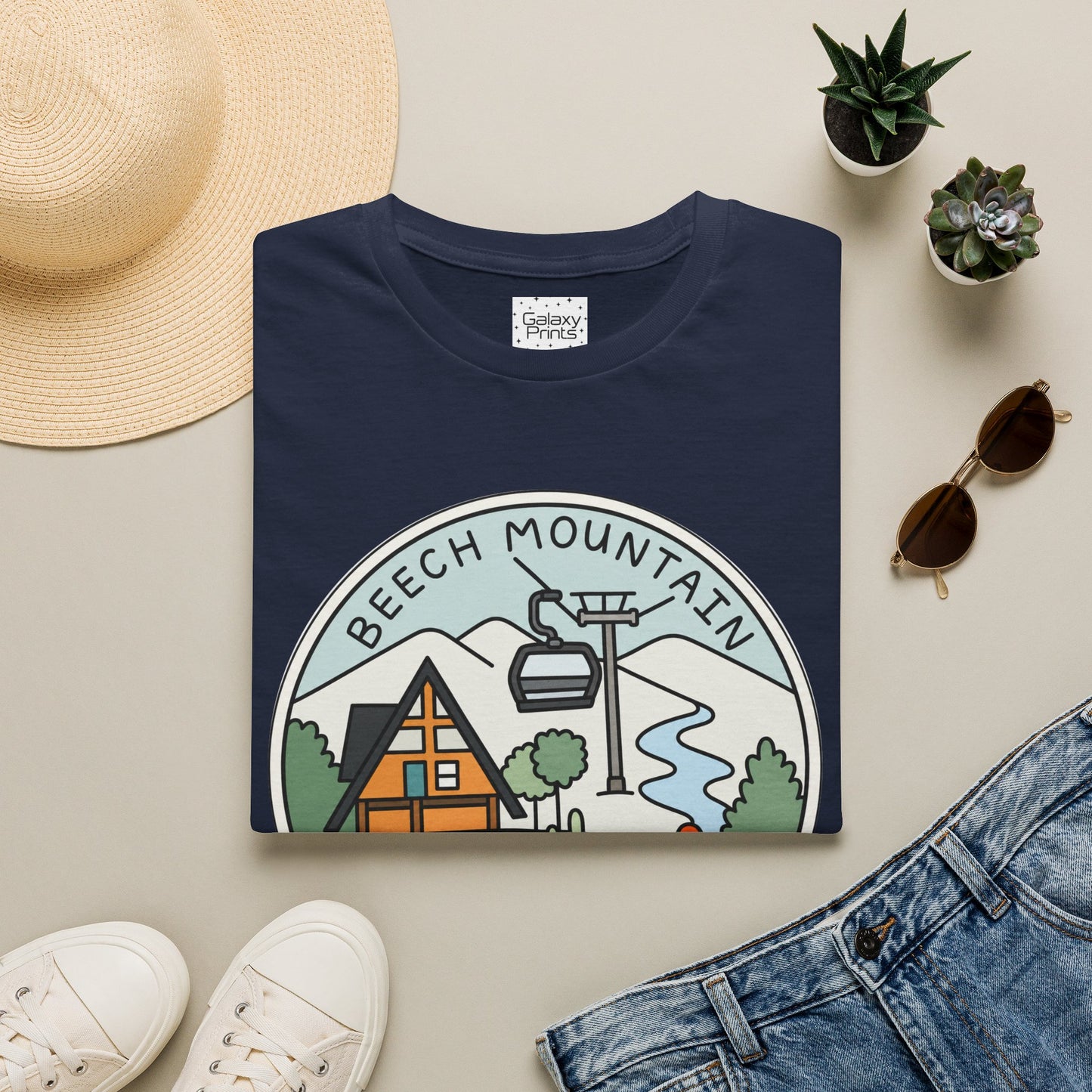 Beech Mountain NC Ski Lift Cartoon T-Shirt — Mountain Cabin & River Outdoor Cartoon Graphic Tee