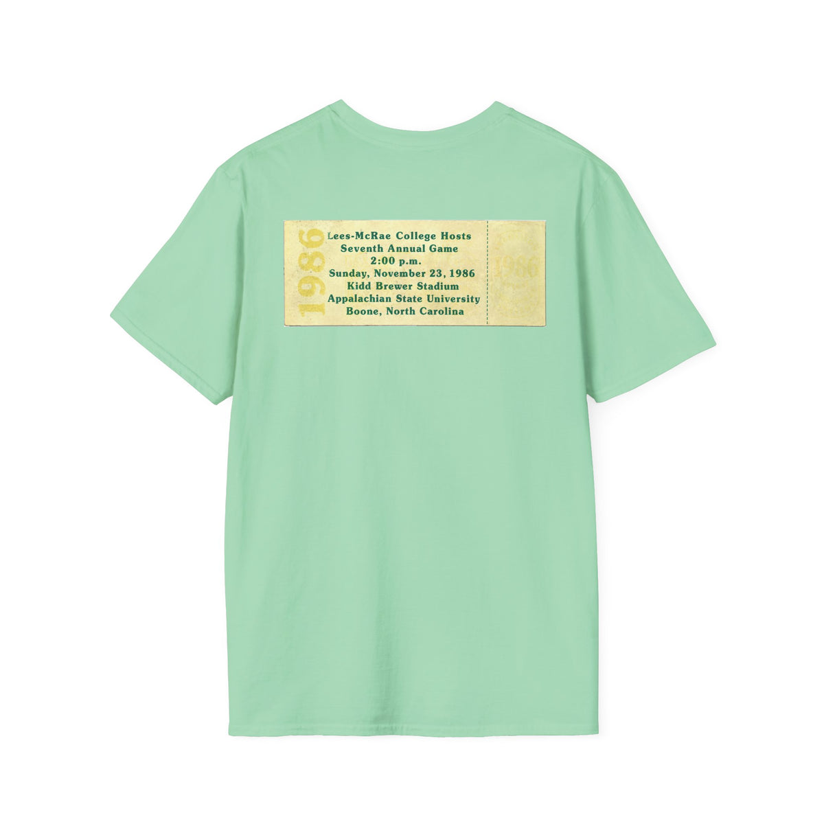 1986 East Bowl Vintage Football T-Shirt — With Game Day Ticket on back - Retro Game Day Tee (East Bowl, Lees McRae)