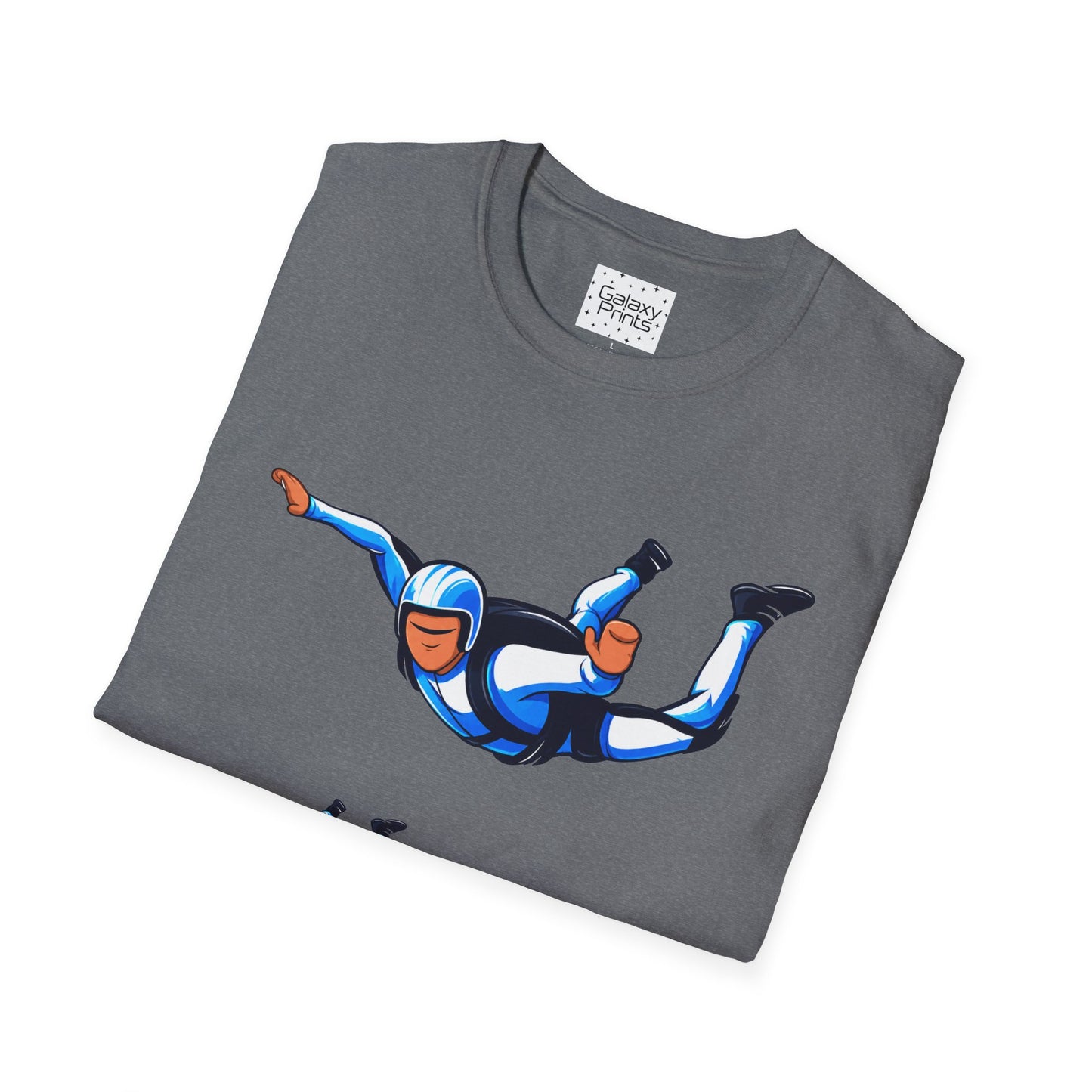 Skydiver Graphic T-Shirt — Blue Freefall Parachute Design