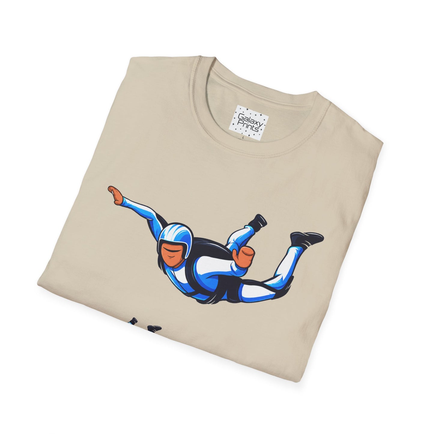 Skydiver Graphic T-Shirt — Blue Freefall Parachute Design