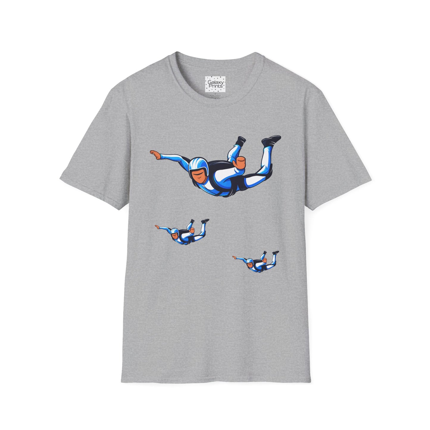Skydiver Graphic T-Shirt — Blue Freefall Parachute Design