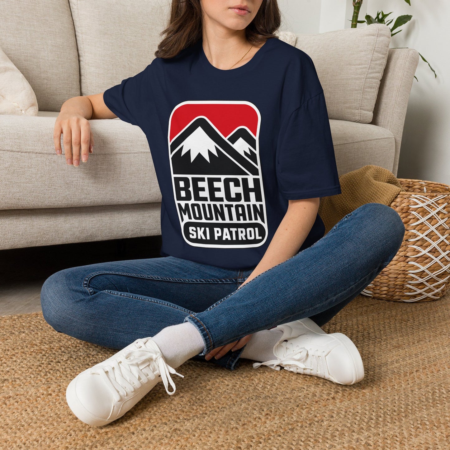 Ski Patrol Beech Mountain Retro T-Shirt — Beech Mountain Ski Patrol with Mountains on the back- logo Tee