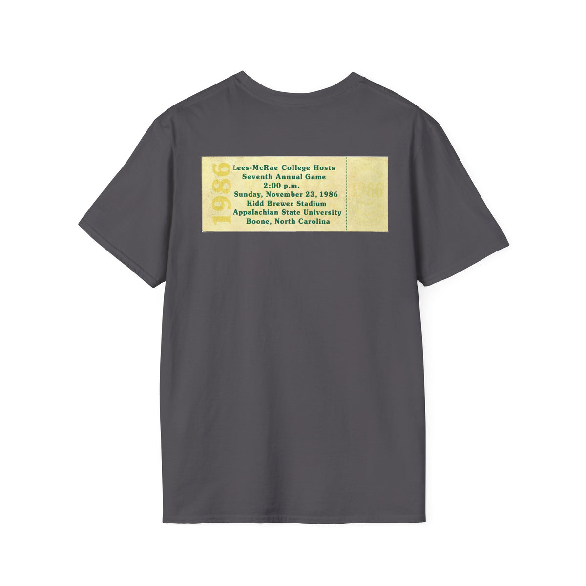 1986 East Bowl Vintage Football T-Shirt — With Game Day Ticket on back - Retro Game Day Tee (East Bowl, Lees McRae)
