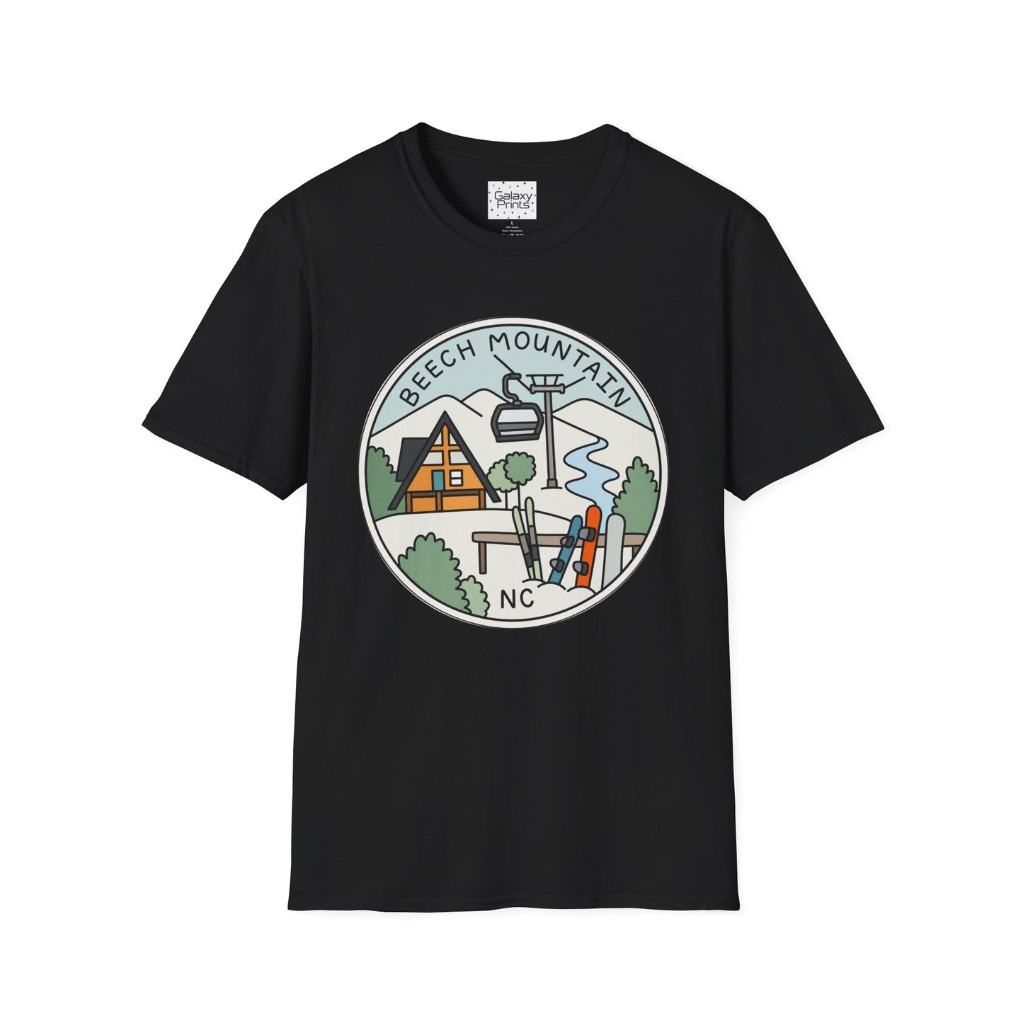Beech Mountain NC Ski Lift Cartoon T-Shirt — Mountain Cabin & River Outdoor Cartoon Graphic Tee